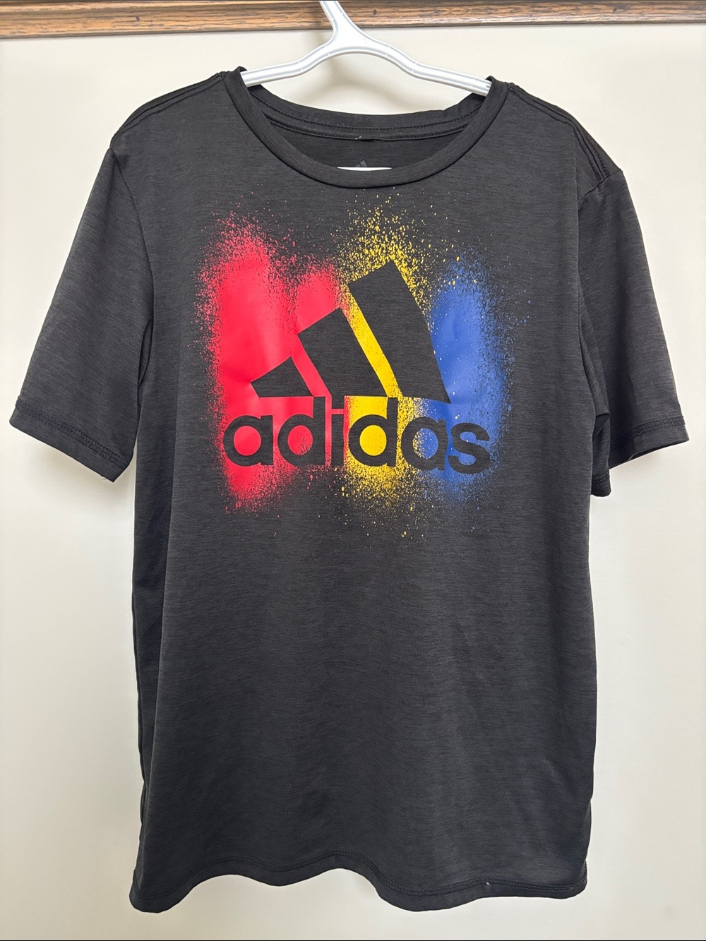 adidas Black Tee with Red Yellow Blue Logo Spray